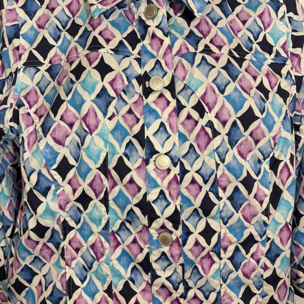 Christopher & Banks Jacket Button Front Pastel Diamond Print Cotton Size Medium - Picture 6 of 11